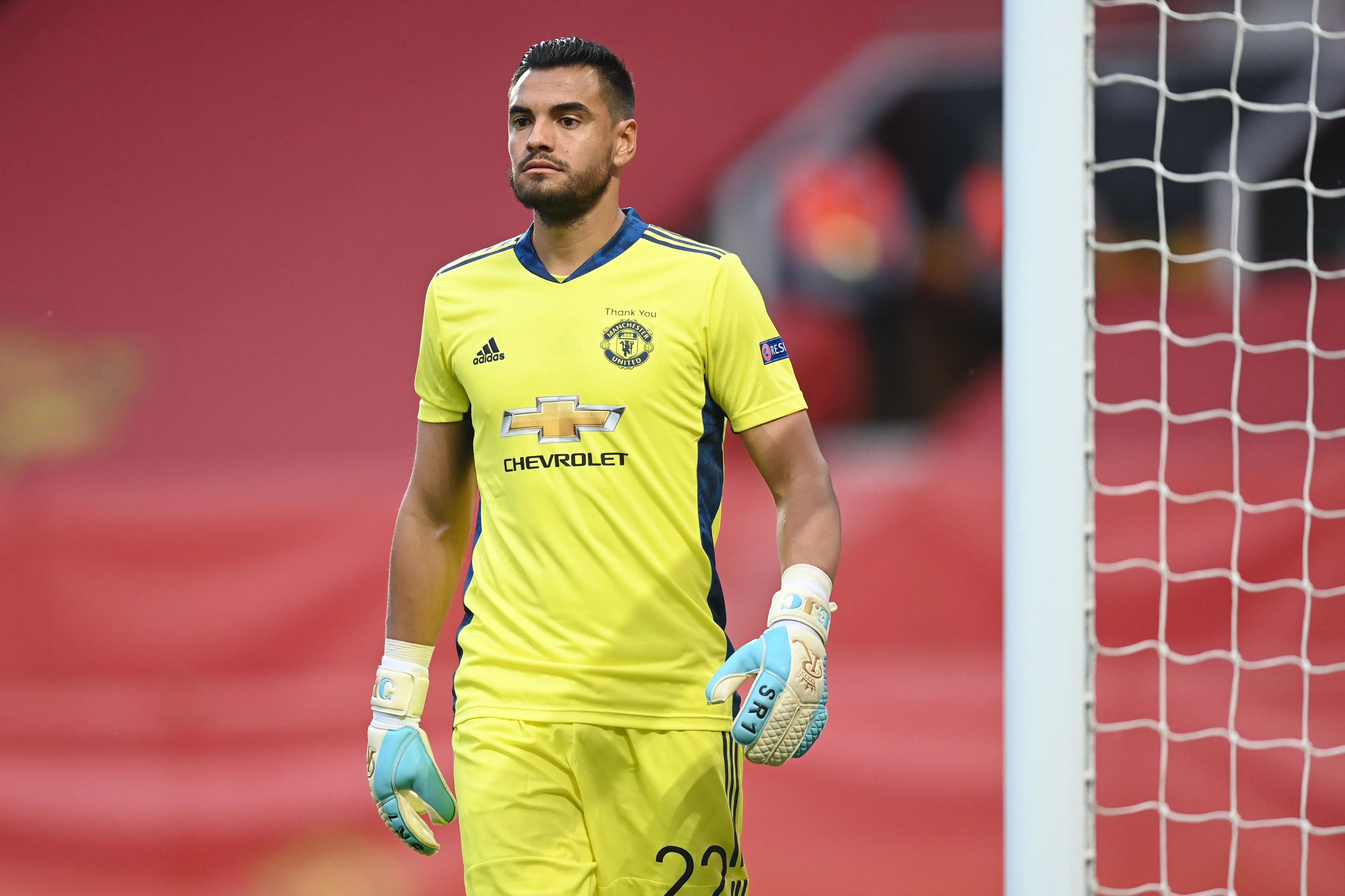MANCHESTER, ENGLAND – AUGUST 05: Sergio Romero of Manchester United in action during the UEFA Europa League round of 16 second leg match between Manchester United and LASK at Old Trafford on August 05, 2020 in Manchester, England. (Photo by Michael Regan/Getty Images)