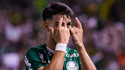 Flaco Lopez jogador do Palmeiras comemora seu gol durante partida contra o Mirassol no estadio Arena Barueri pelo campeonato Paulista 2026. Foto: Fabio Giannelli/AGIF