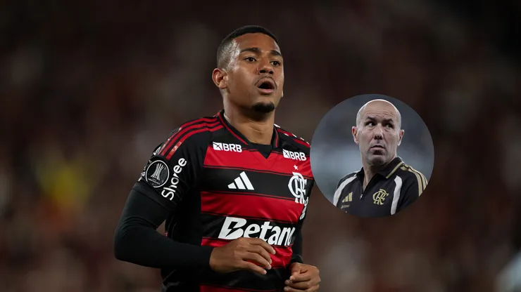 Samuel Lino jogador do Flamengo comemora seu gol anulado pelo VAR/Leonardo Jardim técnico do Flamengo durante partida contra o Botafogo (Imagem: Jorge Rodrigues/AGIF)