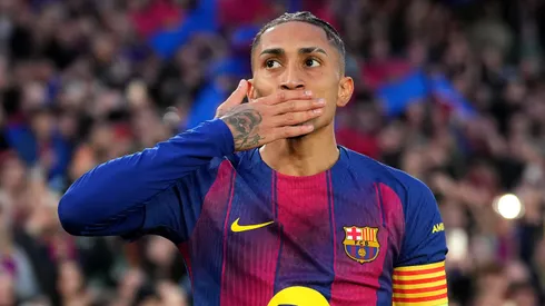 Raphinha em partida do Barcelona. Foto: Alex Caparros/Getty Images