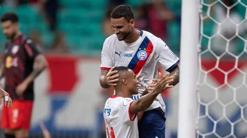 Erick jogador do Bahia comemora seu gol durante partida contra o Bragantino no estádio Arena Fonte Nova pelo campeonato brasileiro. Foto: Jhony Pinho/AGIF