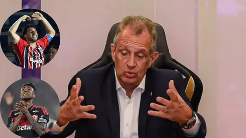 BAP falou sobre posicionamento do Flamengo no mercado em especial sobre interesse em Calleri, do São Paulo, e as reovações de Bruno Henrique e Danilo. FOTO: Paula Reis/Flamengo - Joisel Amaral e Thiago Ribeiro/AGIF