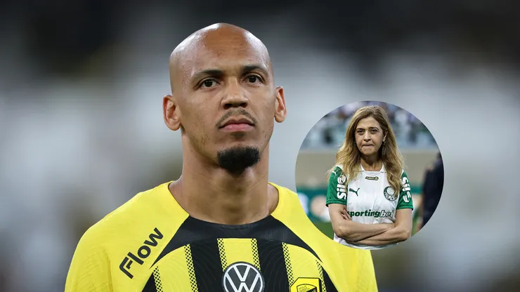 Fabinho, do Al-Ittihad, observa antes da partida da Saudi Pro League entre Al Ittihad e Damac FC/ Leila Pereira presidente do Palmeiras antes da partida contra o Corinthians (Imagem: Yasser Bakhsh/Getty Images/ Fabio Giannelli/AGIF)