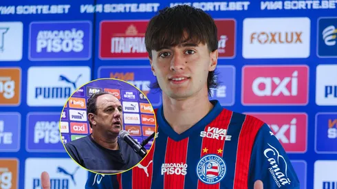 Roman Gomez, lateral do Bahia em aprensetação/ Rogério Ceni, técnico do Bahia, em entrevista coletiva após derrota para o Remo (Imagem: Letícia Martins/ Bahia)