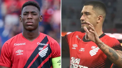 Léo Pelé e Renan Peixoto, jogadores do Athletico-PR. Fotos: Robson Mafra/AGIF e Gabriel Machado/AGIF