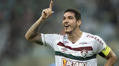 Nino jogador do Fluminense comemora seu gol durante partida contra o Paysandu no estadio Maracana pelo campeonato Copa do Brasil 2023.