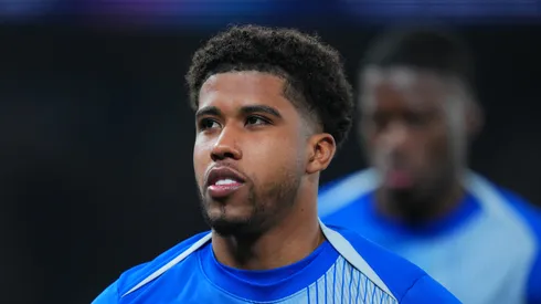 Andrey Santos of Chelsea warms up prior to the UEFA Champions League 2025/26 Round of 16 First Leg match between Paris Saint-Germain FC and Chelsea FC at Parc des Princes on March 11, 2026 in Paris, France. (Photo by Franco Arland/Getty Images)