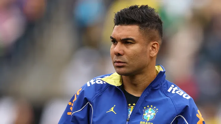Casemiro #5 of Brazil looks on before the international friendly match between Brazil and France at Gillette Stadium on March 26, 2026 in Foxborough, Massachusetts. (Photo by Maddie Meyer/Getty Images)