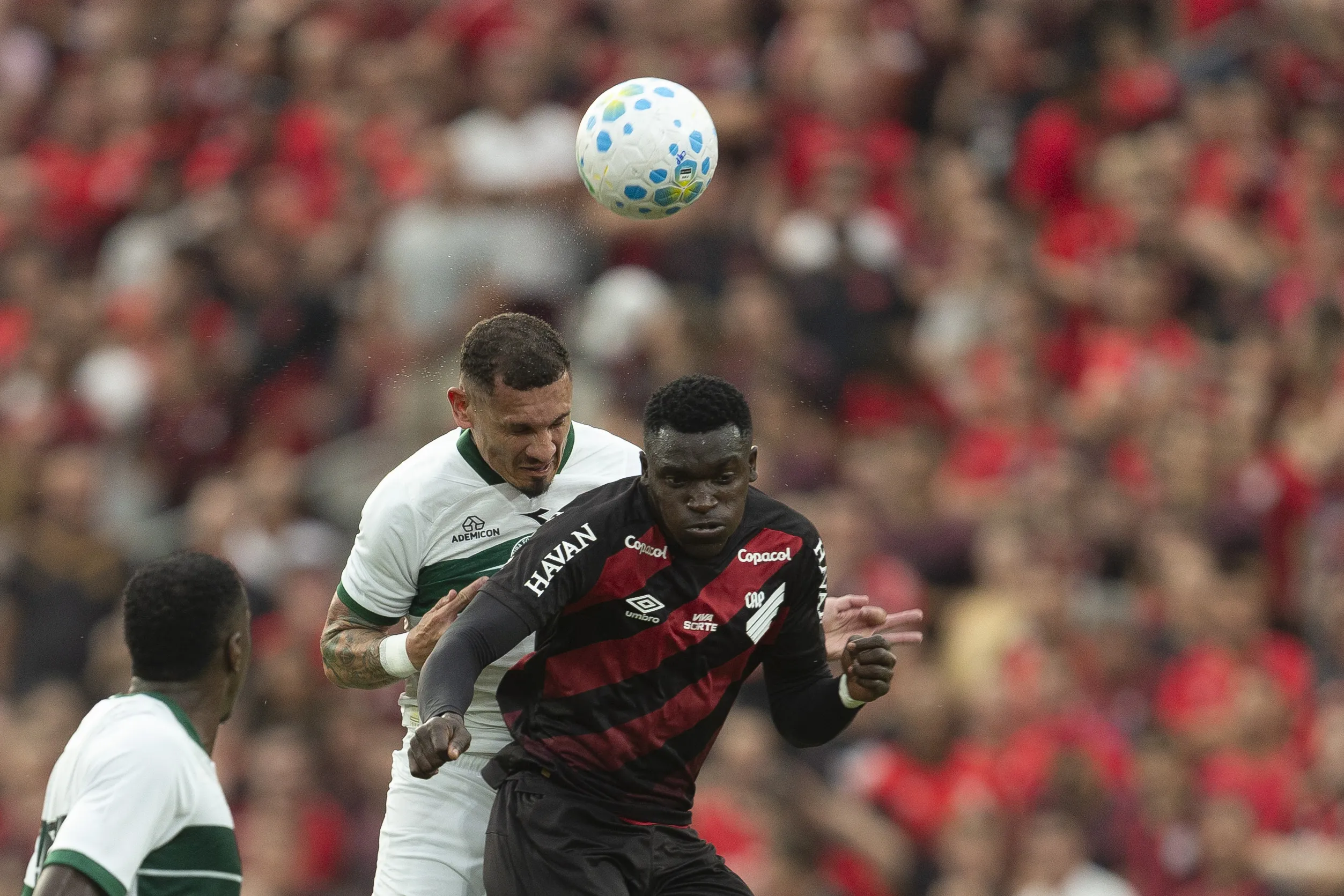 Kevin Viveros jogador do Athletico-PR disputa lance com Maicon jogador do Coritiba durante partida no estadio Arena da Baixada pelo campeonato Brasileiro A 2026. Foto: Hedeson Alves/AGIF