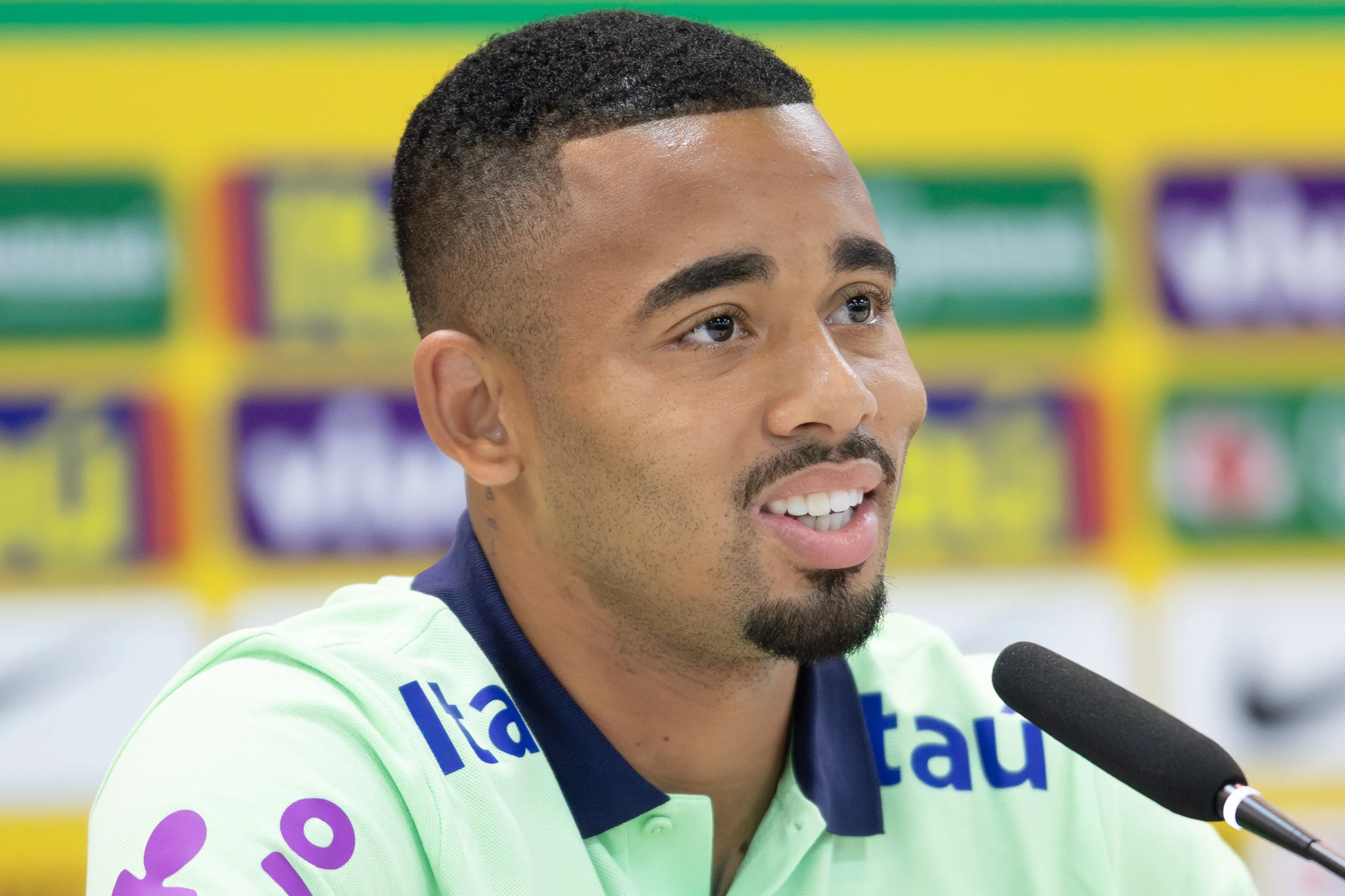 MT – CUIABA – 09/10/2023 – SELECAO BRASILEIRA, COLETIVA – Gabriel Jesus jogador da Selecao Brasileira durante coletiva de imprensa realizada no Arena Pantanal. Foto: Gil Gomes/AGIF