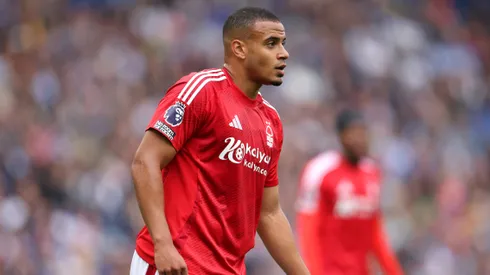 Murillo of Nottingham Forest during the Premier League match between Brighton & Hove Albion FC and Nottingham Forest FC at Amex Stadium on September 22, 2024 in Brighton, England.