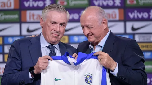 Carlo Ancelotti italiano tecnico da Selecao Brasileira e Felipao ex tecnico do Brasil na convocao dos jogadores para os jogos diante de Equador e Paraguai, nos proximos dias 5 e 10, pelas Eliminatorias Sul-Americanas para a Copa do Mundo de 2026, evento realizado no Hotel Hotel Gran Hyatt na Barra da Tijuca, Zona Oeste do Rio de Janeiro, nesta segunda (26). Foto: Thiago Ribeiro/AGIF