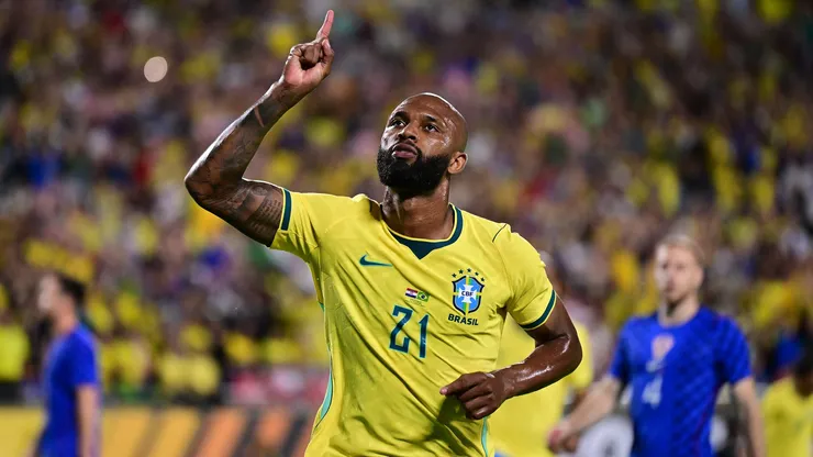 Ex-Cruzeiro, Igor Thiago marca seu primeiro gol pela Seleção Brasileira. Foto: Julio Aguilar/Getty Images