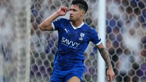 JEDDAH, SAUDI ARABIA - APRIL 25: Marcos Leonardo of Al Hilal celebrates after scoring the second goal during the AFC Champions League Elite match between Al Hilal and Gwangju at King Abdullah Sports City Hall Stadium on April 25, 2025 in Jeddah, Saudi Arabia. (Photo by Yasser Bakhsh/Getty Images)