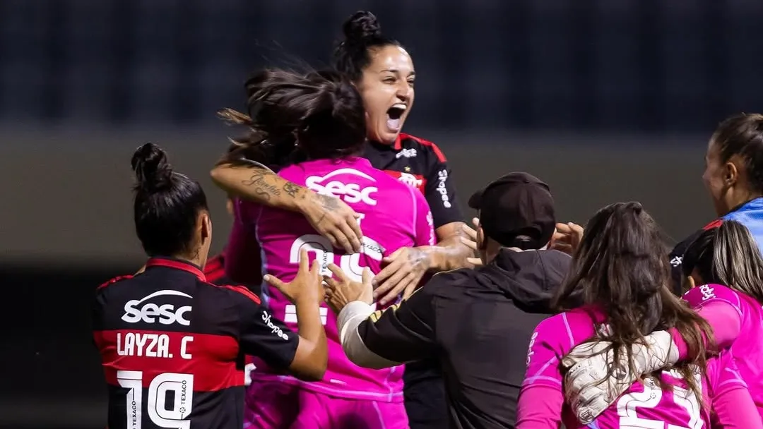 Jogadoras do Flamengo comemoram o gol marcado sobre o Palmeiras - Foto: Rebeca Reis/Staff Images Woman/CBF
