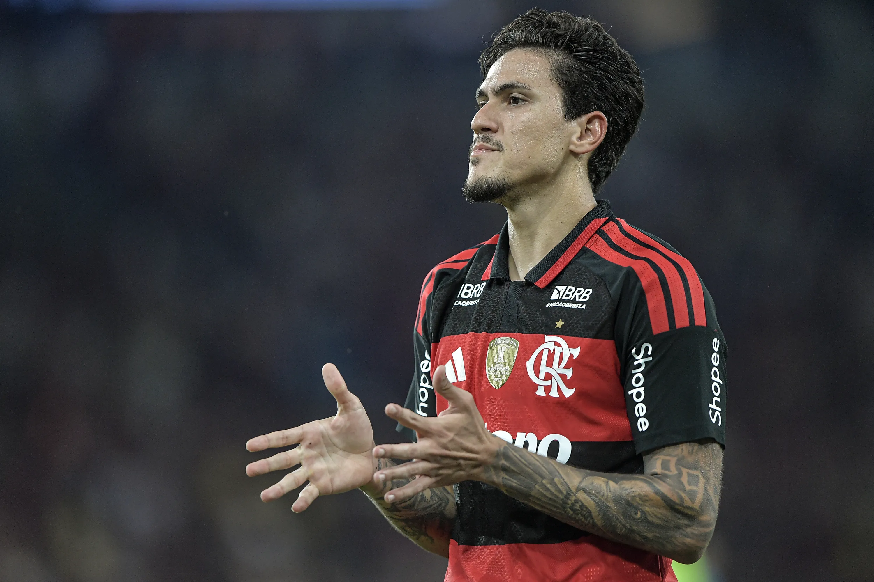 Pedro jogador do Flamengo durante partida contra o Santos no estadio Maracana pelo campeonato Brasileiro A 2026. Foto: Thiago Ribeiro/AGIF