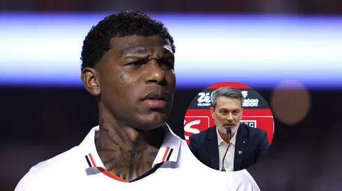 Arboleda jogador do São Paulo durante partida contra o Bragantino/ Rui Costa, diretor, em coletiva (Imagem: Marcello Zambrana/AGIF/Rubens Chiri / São Paulo)