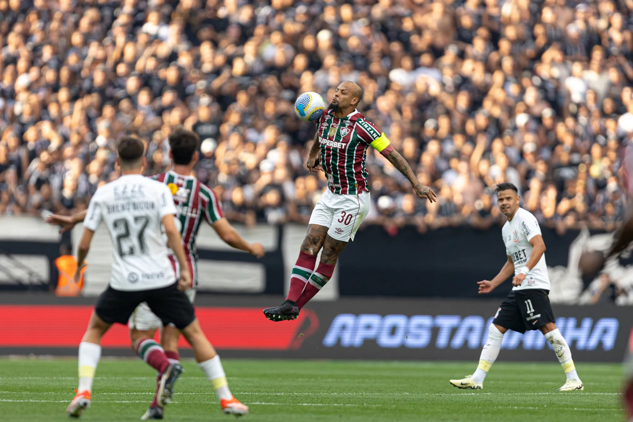 Felipe Melo jogador do Fluminense durante partida contra o Corinthians no estadio Arena Corinthians pelo campeonato Brasileiro A 2024. Foto: Leonardo Lima/AGIF