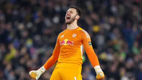 Lucas Perri of Leeds United celebrates his team's second goal scored by teammate Dominic Calvert-Lewin (not pictured) during the Premier League match between Leeds United and Crystal Palace at Elland Road on December 20, 2025 in Leeds, England. (Photo by Ed Sykes/Getty Images)