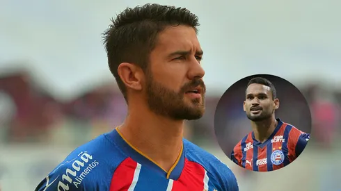 Everaldo, jogador do Bahia durante partida contra o Corinthians/Willian José jogador do Bahia comemora seu gol durante partida contra o Bragantino (Imagem: Walmir Cirne/AGIF/Jhony Pinho/AGIF)