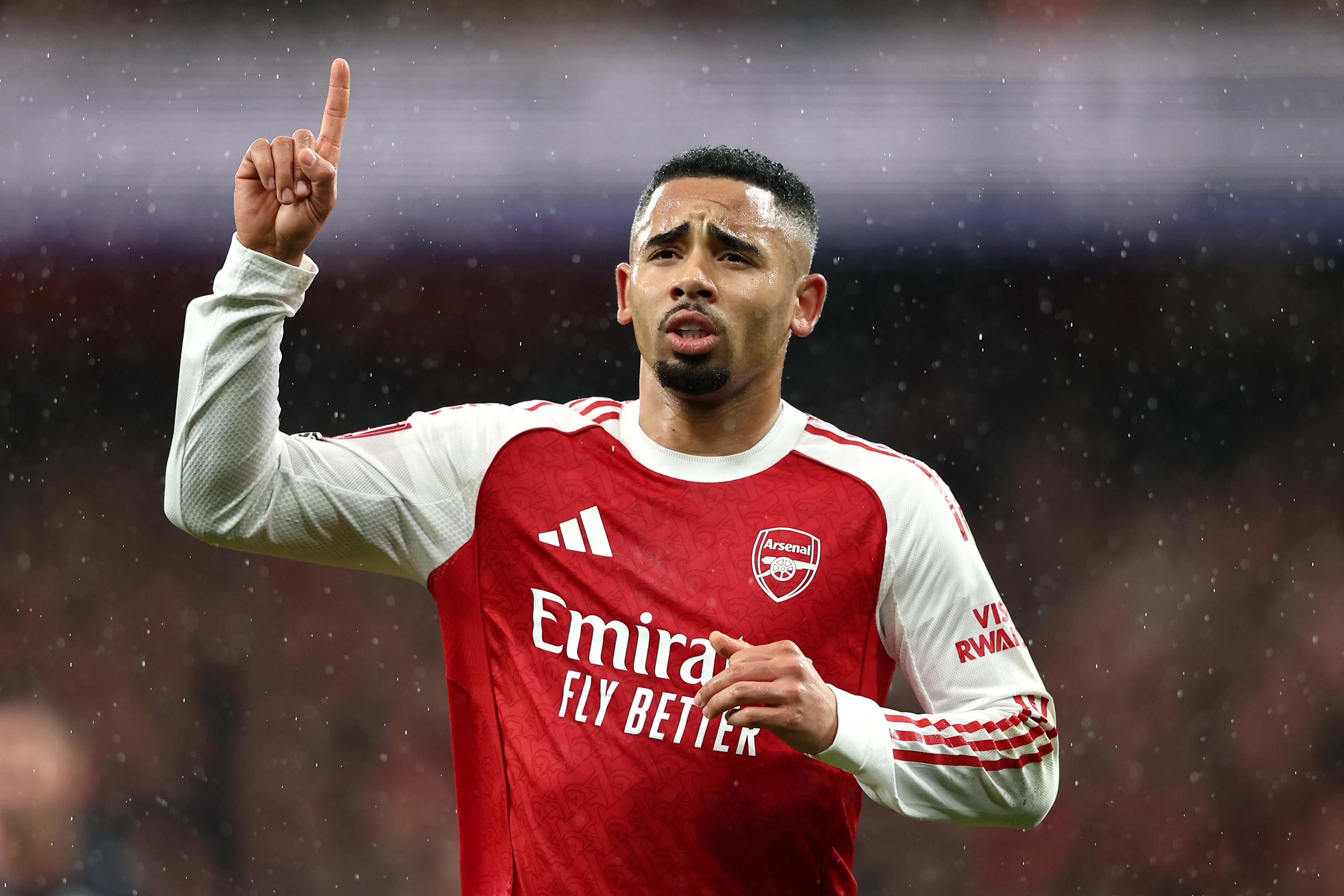LONDON, ENGLAND – FEBRUARY 15: Gabriel Jesus of Arsenal celebrates scoring his team’s fourth goal during the Emirates FA Cup Fourth Round match between Arsenal and Wigan Athletic on February 15, 2026 in London, England. (Photo by James Fearn/Getty Images)
