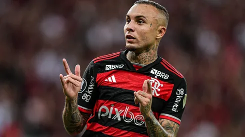 Everton Cebolinha jogador do Flamengo comemora seu gol durante partida contra o Bolivar no estadio Maracana pelo campeonato Copa Libertadores 2024.