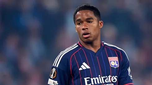 Endrick of Olympique De Lyon looks on during the UEFA Europa League 2025/26 Round of 16 First Leg match between Real Club Celta and Olympique Lyonnais at Estadio Balaidos on March 12, 2026 in Vigo, Spain. (Photo by Jose Manuel Alvarez Rey/Getty Images)