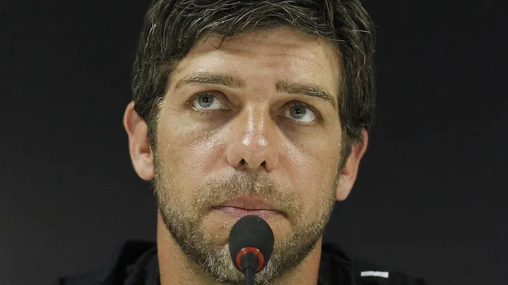 Juninho durante coletiva de imprensa em Sao Januario, quando o jogador anunciou sua aposentadoria no futebol. Foto: Wagner Meier/AGIF