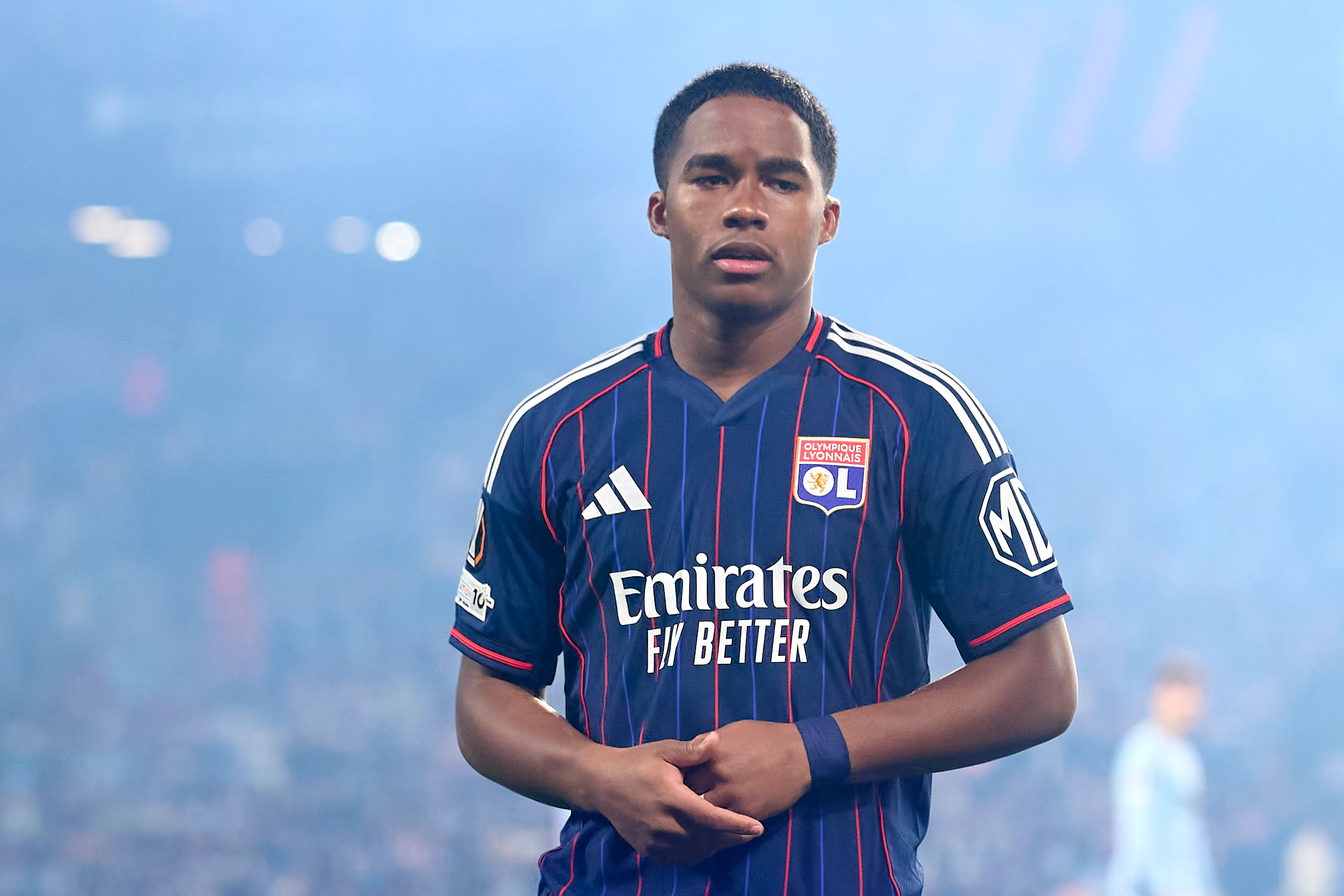 VIGO, SPAIN – MARCH 12:  Endrick of Olympique De Lyon looks on prior to the UEFA Europa League 2025/26 Round of 16 First Leg match between Real Club Celta and Olympique Lyonnais at Estadio Balaidos on March 12, 2026 in Vigo, Spain. (Photo by Jose Manuel Alvarez Rey/Getty Images)