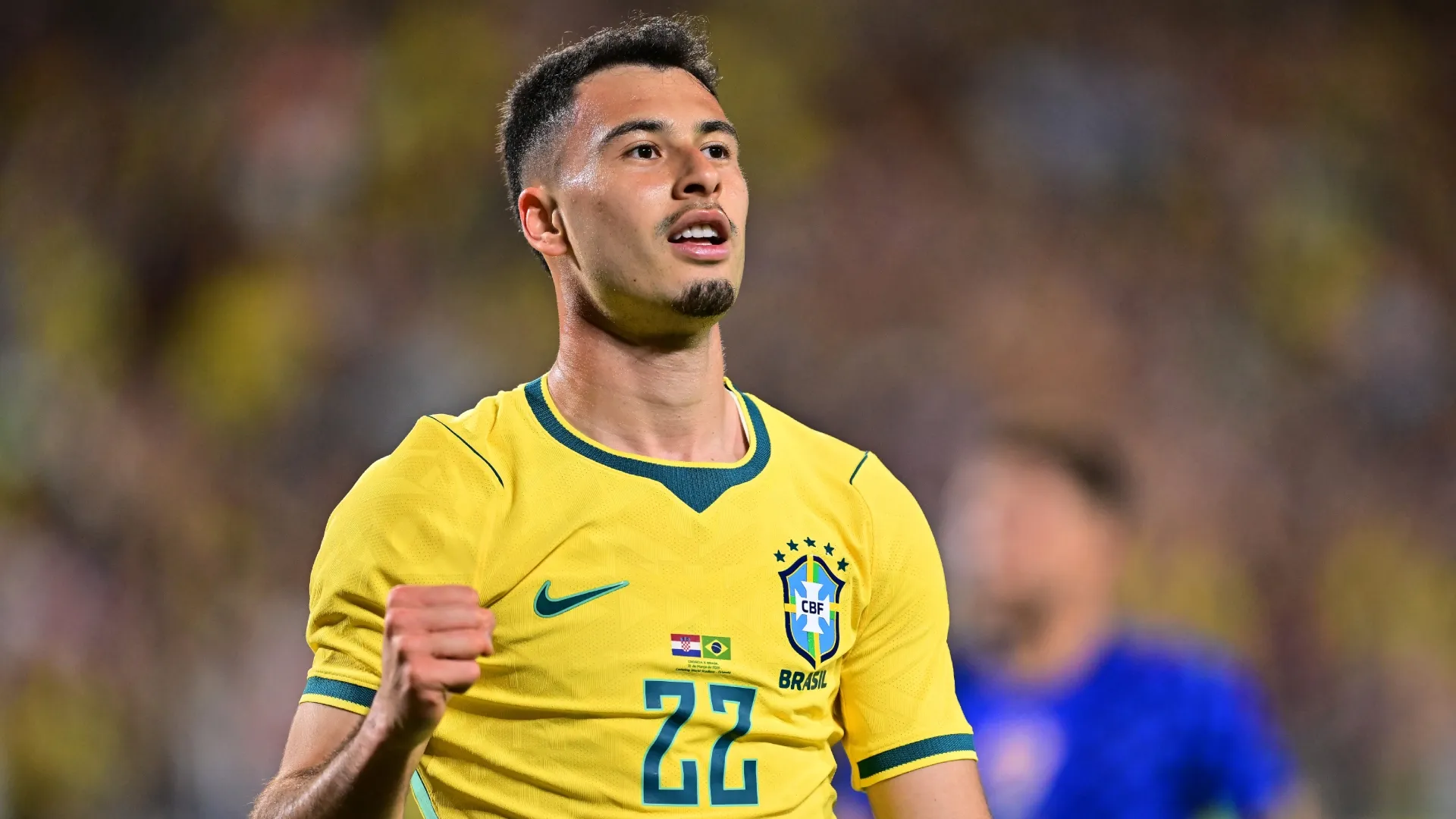 Gabriel Martinelli of Brazil celebrates after scoring his team’s third goal during the international friendly match between Brazil and Croatia at Camping World Stadium on March 31, 2026 in Orlando, Florida. (Photo by Julio Aguilar/Getty Images)