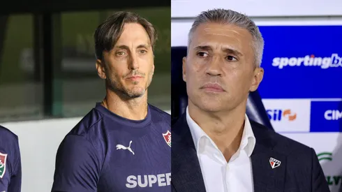 Luis Zubeldía técnico do Fluminense durante partida contra o Coritiba/Hernán Crespo técnico do São Paulo durante partida contra o Palmeiras (Imagem: Robson Mafra/AGIF/Marcello Zambrana/AGIF)