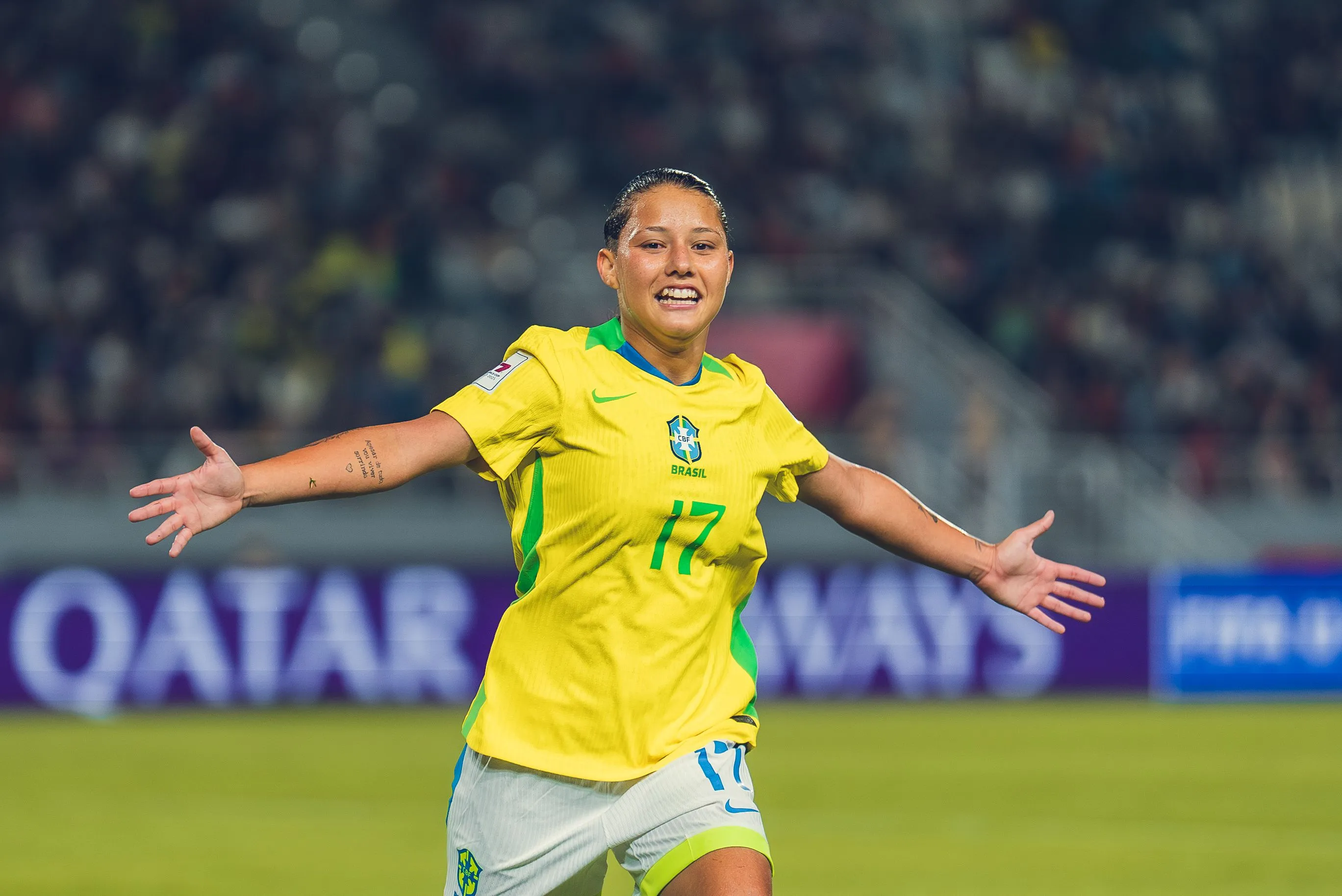 Evelin comemorando o gol marcardo pela Seleção Feminina Sub-20 – Foto: Fabio Souza/CBF