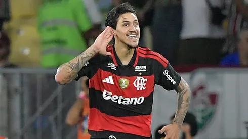 Pedro jogador do Flamengo comemora seu gol durante partida contra o Fluminense no estadio Maracana pelo campeonato Brasileiro A 2026. Foto: Thiago Ribeiro/AGIF