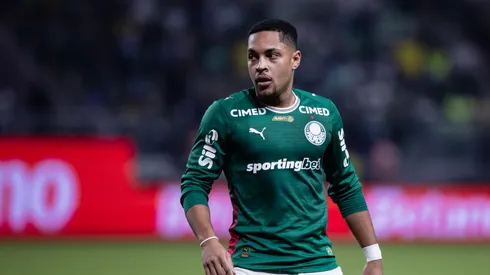 Vitor Roque jogador do Palmeiras durante partida contra o Botafogo no estádio Arena Allianz Parque pelo campeonato Brasileiro A 2026. Foto: Ettore Chiereguini/AGIF