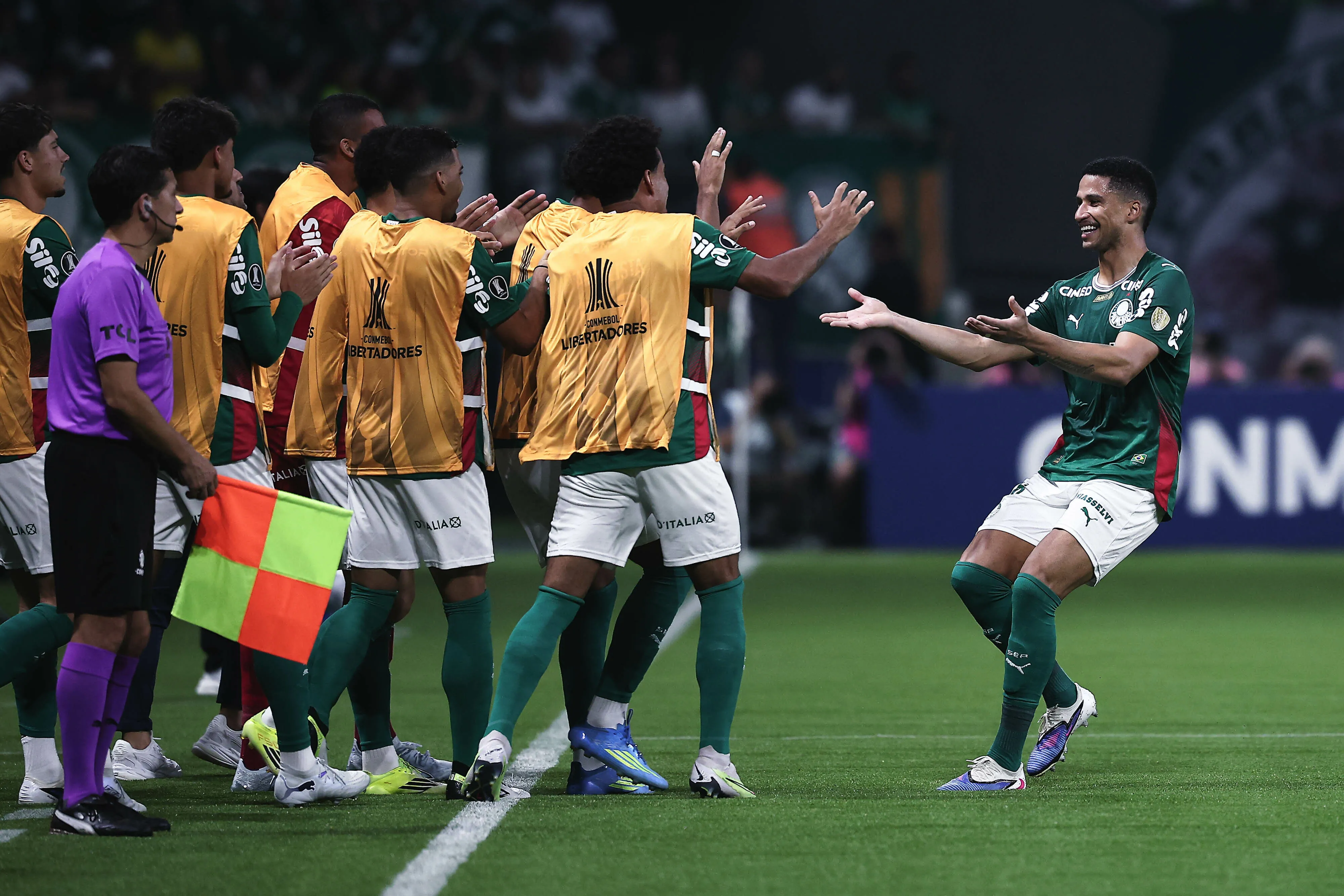 Murilo jogador do Palmeiras comemora seu gol durante partida contra o Sporting Cristal no estadio Arena Allianz Parque pelo campeonato Copa Libertadores 2026. Foto: Ettore Chiereguini/AGIF