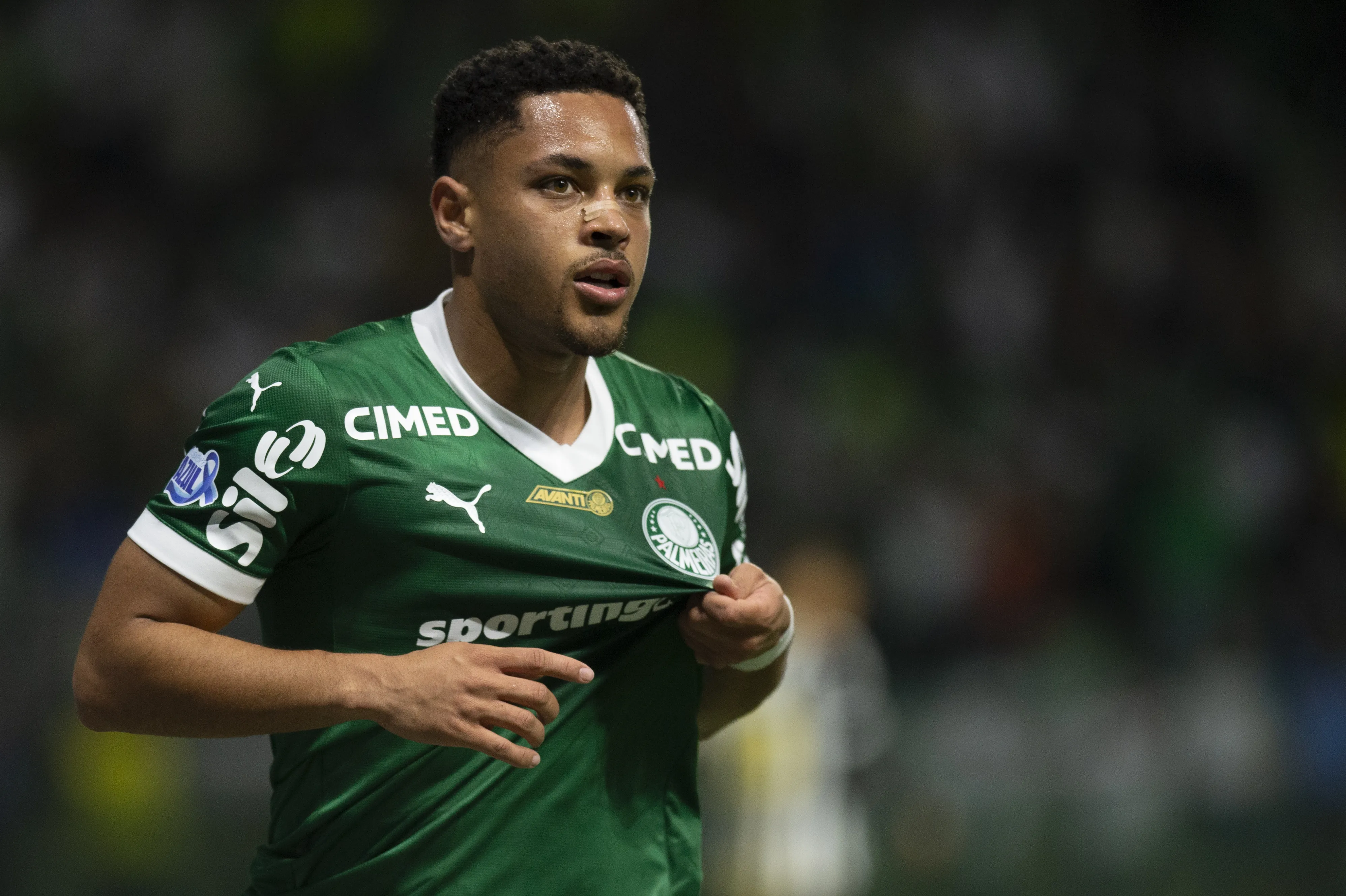 SP – SAO PAULO – 06/11/2025 – BRASILEIRO A 2025, PALMEIRAS X SANTOS – Vitor Roque jogador do Palmeiras comemora seu gol durante partida contra o Santos no estadio Arena Allianz Parque pelo campeonato Brasileiro A 2025. Foto: Anderson Romao/AGIF