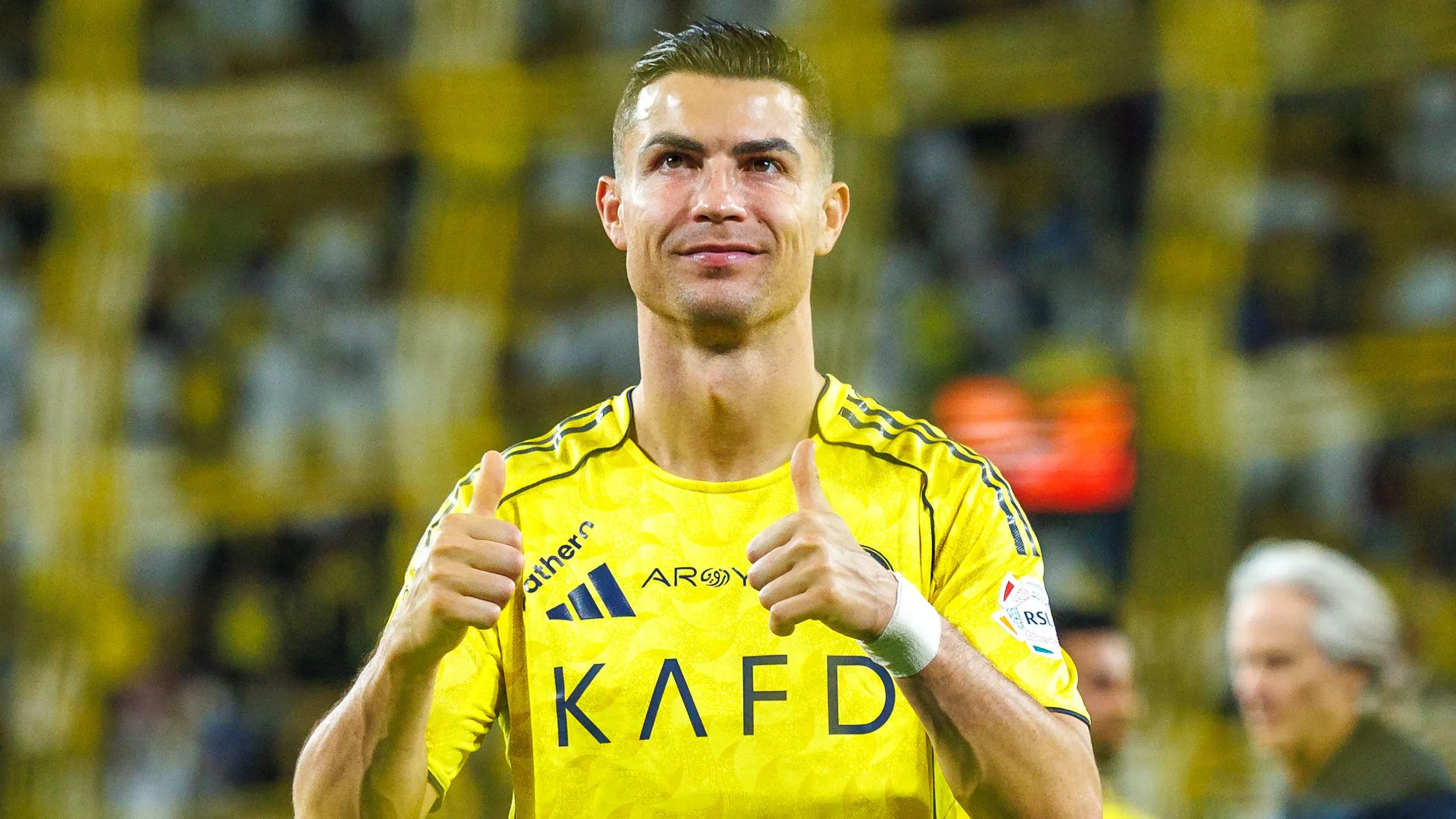 Cristiano Ronaldo comemorando gol pelo Al-Nassr. Foto: Abdullah Ahmed/Getty Images.