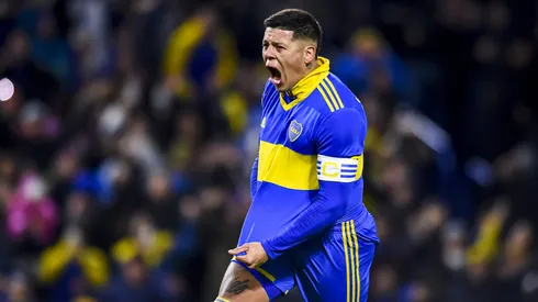 Marcos Rojo of Boca Juniors celebrates after scoring the first goal of his team during a match between Boca Juniors and Talleres as part of Liga Profesional 2022 at Estadio Alberto J. Armando on July 16, 2022 in Buenos Aires, Argentina.