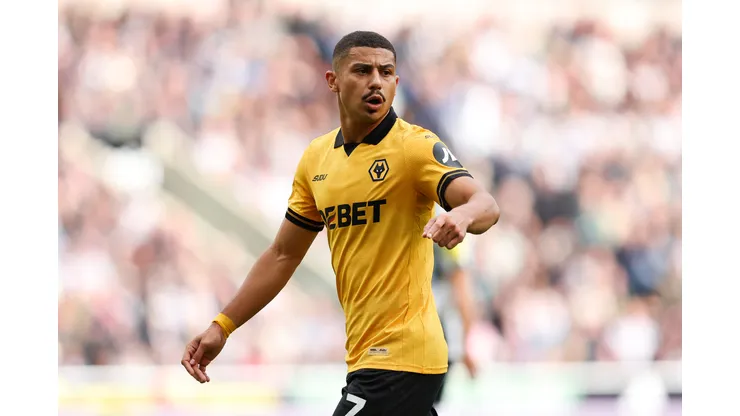 NEWCASTLE UPON TYNE, ENGLAND - SEPTEMBER 13: Andre of Wolverhampton Wanderers reacts during the Premier League match between Newcastle United and Wolverhampton Wanderers at St James' Park on September 13, 2025 in Newcastle upon Tyne, England. (Photo by Matt McNulty/Getty Images)