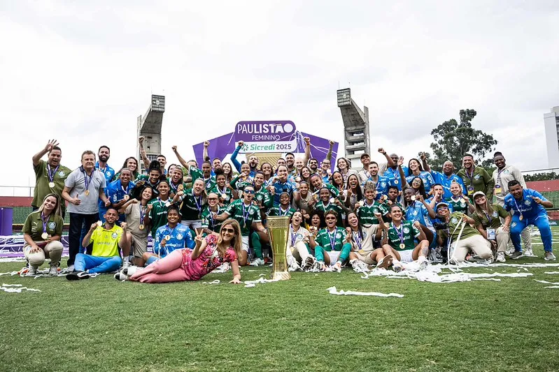 Jogadoras do Palmeiras comemorando o título do Paulistão Feminino 2025 – Foto: Jhony Inacio/Ag. Paulistão