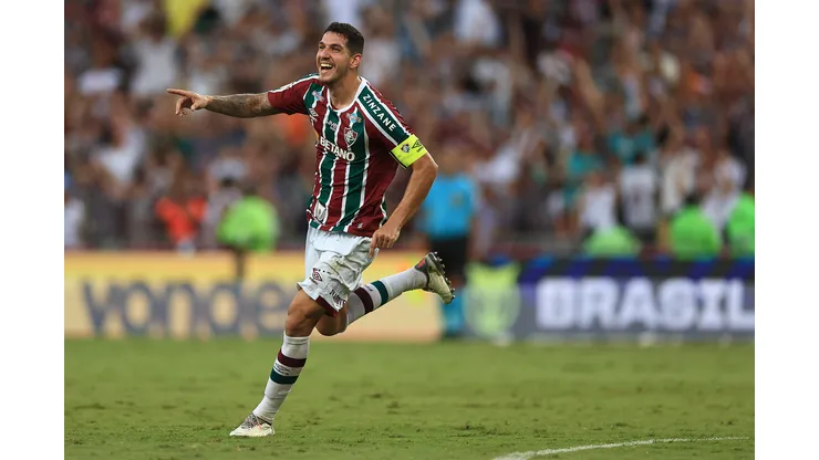 RIO DE JANEIRO, BRAZIL - APRIL 22: Nino of Fluminense celebrates after scoring the second goal of his team during the match between Fluminense and Athletico Paranaense as part of Brasileirao 2023 at Maracana Stadium on April 22, 2023 in Rio de Janeiro, Brazil. (Photo by Buda Mendes/Getty Images)