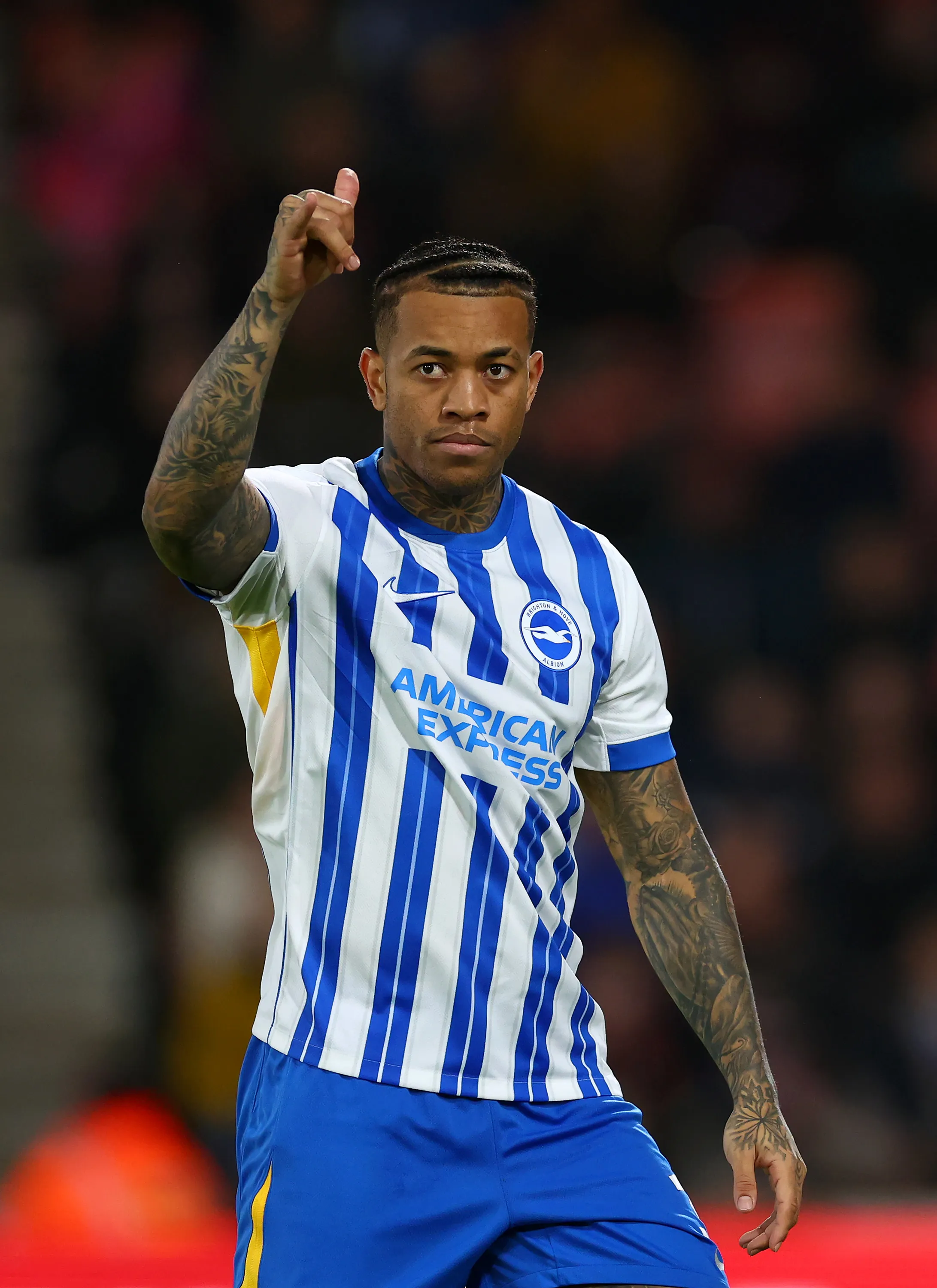 BOURNEMOUTH, ENGLAND – NOVEMBER 23: Igor Julio of Brighton gestures during the Premier League match between AFC Bournemouth and Brighton &amp; Hove Albion FC at Vitality Stadium on November 23, 2024 in Bournemouth, England. (Photo by Dan Istitene/Getty Images)