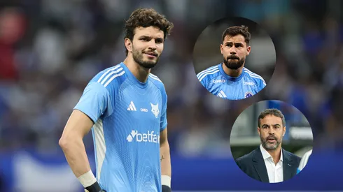 Otávio goleiro reserva do Cruzeiro durante partida contra o Internacional/Matheus Cunha jogador do Cruzeiro durante aquecimento antes da partida contra o Grêmio/Arthur Jorge técnico do Cruzeiro durante partida contra o Universidad Católica (Imagem: Gilson Lobo/AGIF/Fernando Moreno/AGIF)