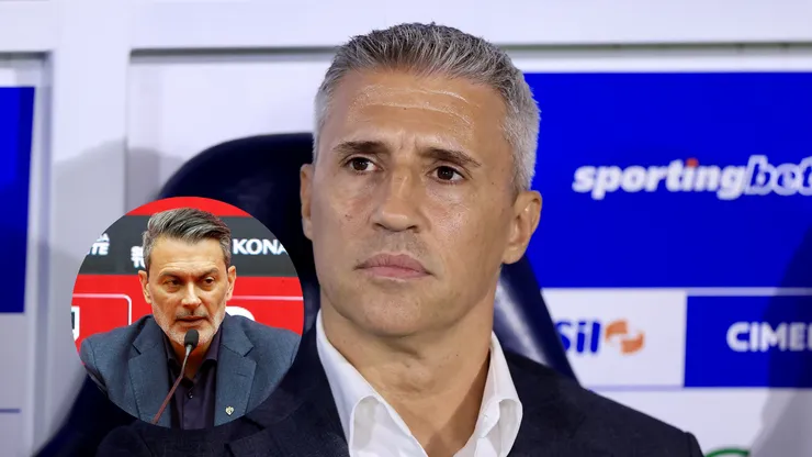 Hernán Crespo técnico do São Paulo durante partida contra o Palmeiras/ Rui Costa, diretor do São Paulo, em entrevisa coletiva (Imagem: Marcello Zambrana/AGIF/Rubens Chiri / São Paulo FC)