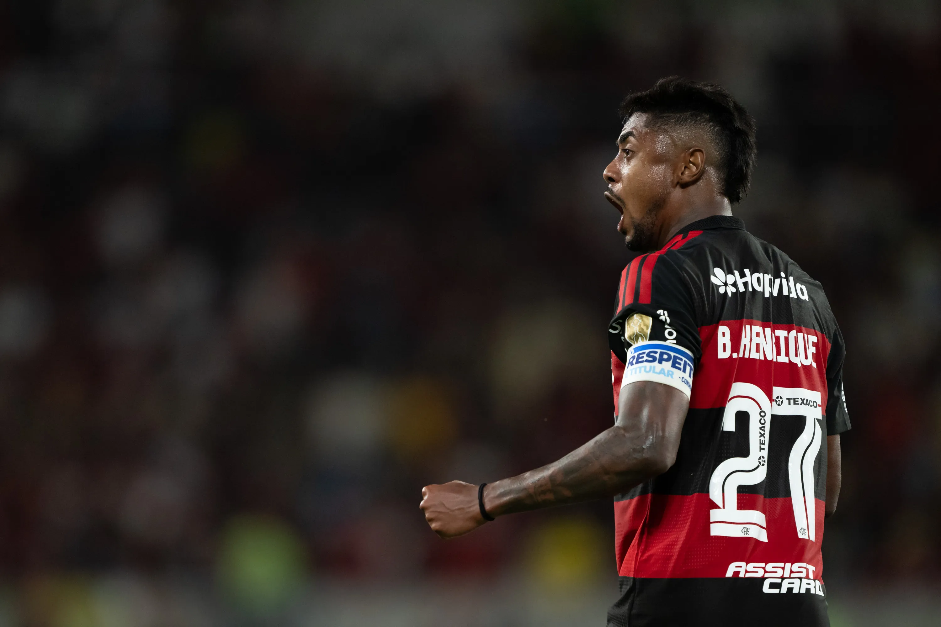 Bruno Henrique jogador do Flamengo comemora seu gol durante partida contra o Independiente Medellin no estadio Maracana pelo campeonato Copa Libertadores 2026. Foto: Jorge Rodrigues/AGIF
