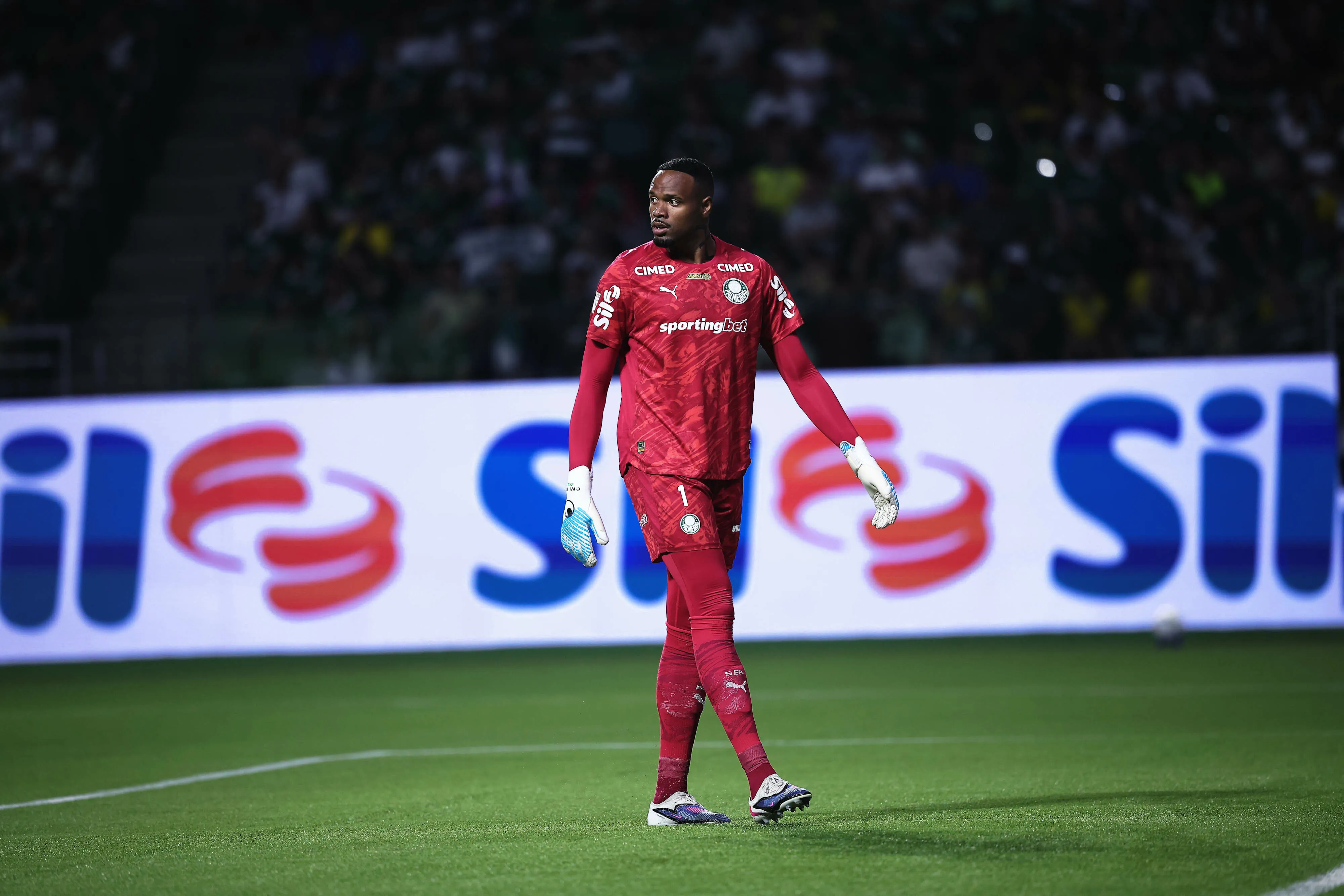 Carlos Miguel goleiro do Palmeiras durante partida contra o Athletico-PR no estadio Arena Allianz Parque pelo campeonato Brasileiro A 2026. Foto: Ettore Chiereguini/AGIF
