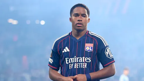 Endrick of Olympique De Lyon looks on prior to the UEFA Europa League 2025/26 Round of 16 First Leg match between Real Club Celta and Olympique Lyonnais at Estadio Balaidos on March 12, 2026 in Vigo, Spain. (Photo by Jose Manuel Alvarez Rey/Getty Images)