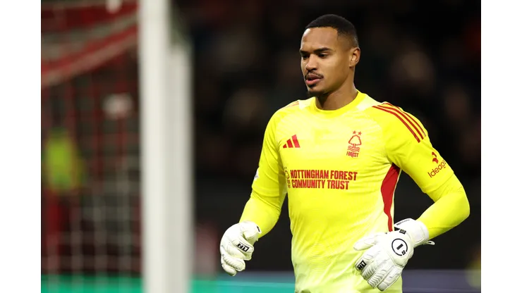 UTRECHT, NETHERLANDS - DECEMBER 11: Goalkeeper, John Victor of Nottingham Forest looks on during the UEFA Europa League 2025/26 League Phase MD6 match between FC Utrecht and Nottingham Forest FC at Stadion Galgenwaard on December 11, 2025 in Utrecht, Netherlands. (Photo by Dean Mouhtaropoulos/Getty Images)