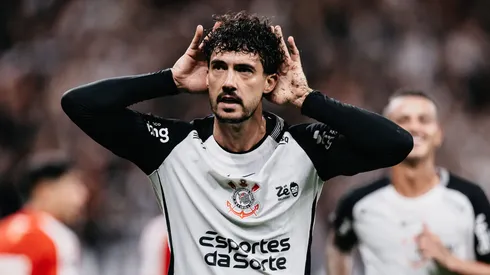Gustavo Henrique jogador do Corinthians comemora seu gol durante partida contra o Santa Fe no estádio Arena Corinthians pelo campeonato Copa Libertadores 2026. Foto: Guilherme Veiga/RP FOTOPRESS/AGIF