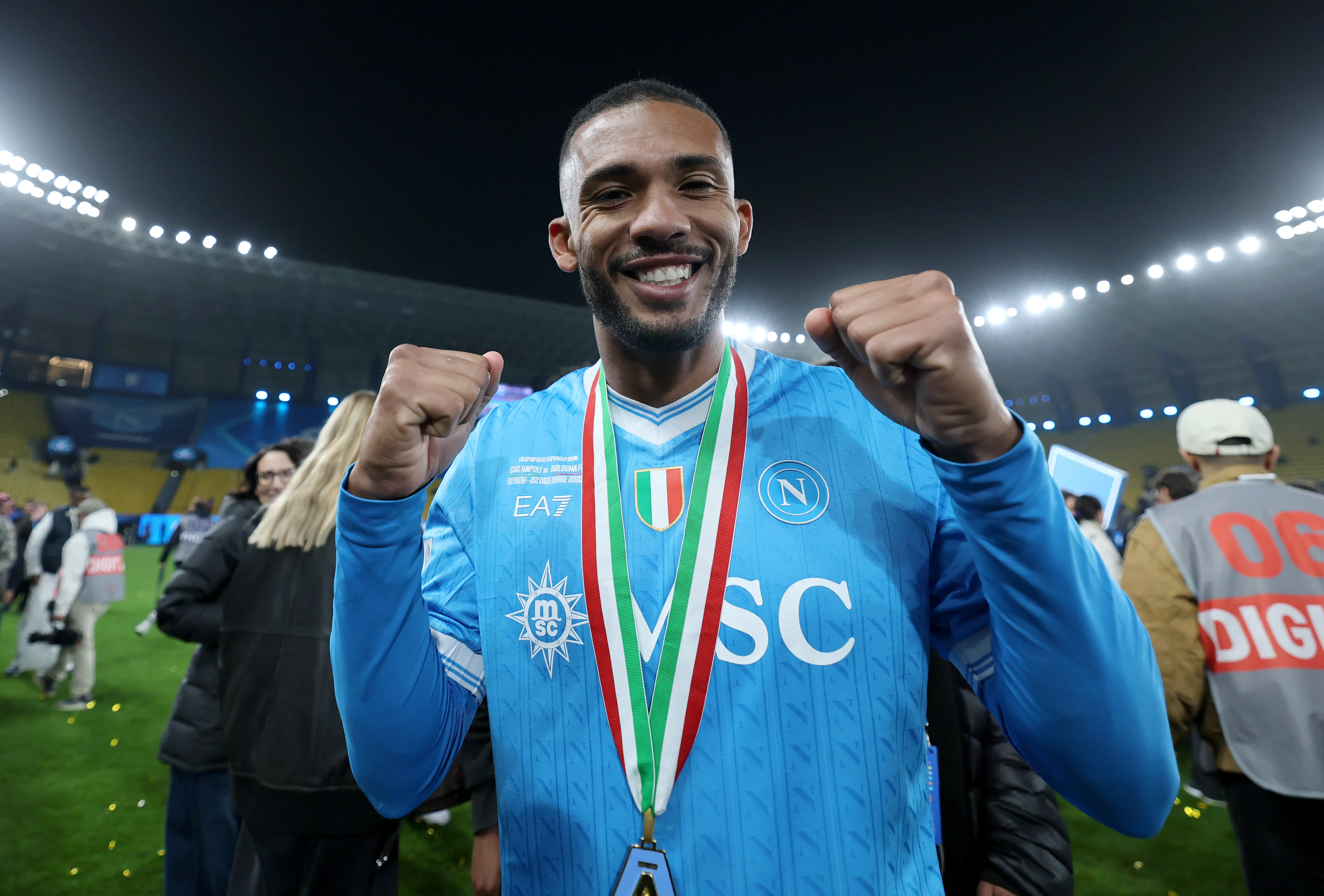 RIYADH, SAUDI ARABIA – DECEMBER 22: Juan Jesus of SSC Napoli celebrates after the team’s victory in the Supercoppa Italiana Final between SSC Napoli and Bologna FC 1909 at King Saud University Stadium on December 22, 2025 in Riyadh, Saudi Arabia. (Photo by Abdullah Ahmed/Getty Images)